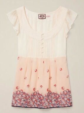 Vintage Juicy Couture 100% Silk Floral Blouse Top with Tie Back - Size 6